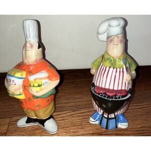 Tracy Flickinger CIC “Masters of the Grill” Salt & Pepper Shakers. Damaged- READ